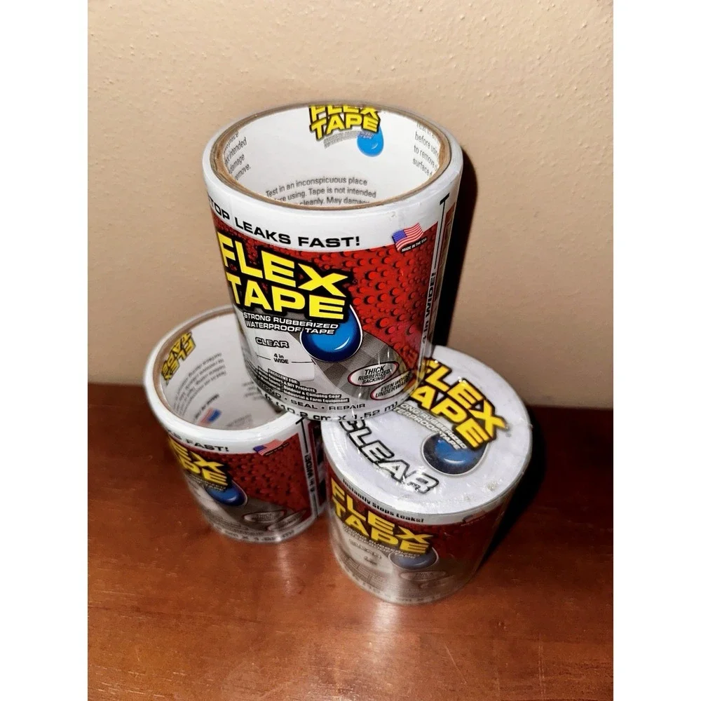 Flex‎ Seal Flex Tape 4 in. X 5 ft. Clear Waterproof Strong Rubberized - 3 Rolls